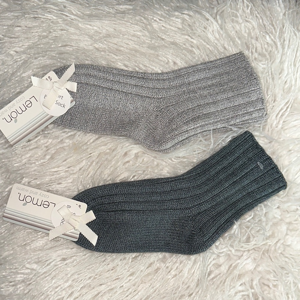 LEMON Short Boot Chucky Cable Knit Socks Mint Green and Oxford OS pack of 2
